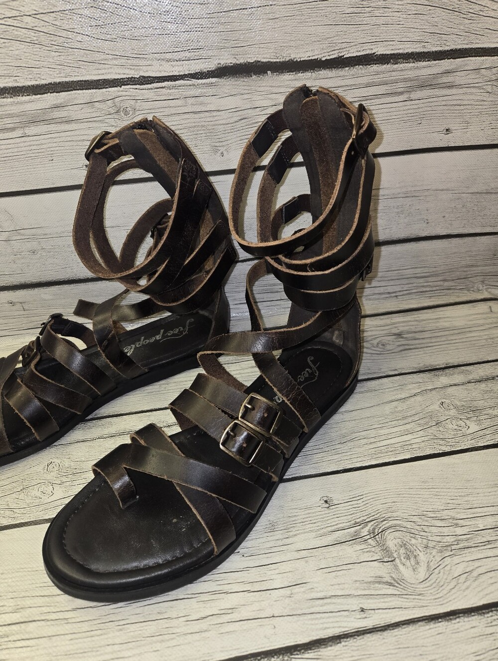 Free People Vanadia Gladiator Sandals Distressed Brown Leather Size 9 - Picture 6 of 11